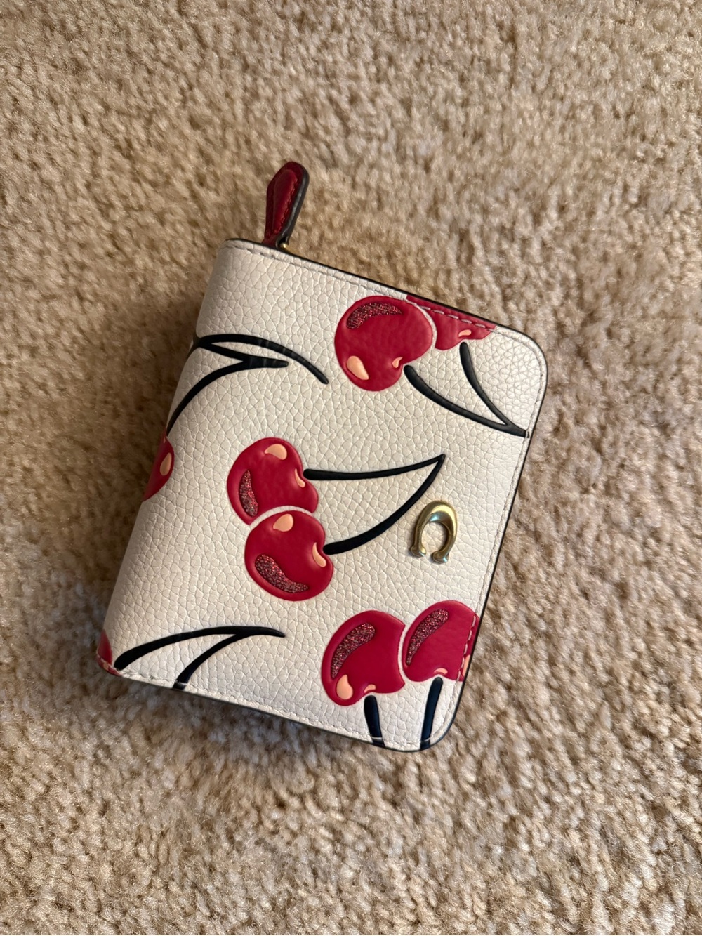 Coach- White Cherry Print Zip Wallet